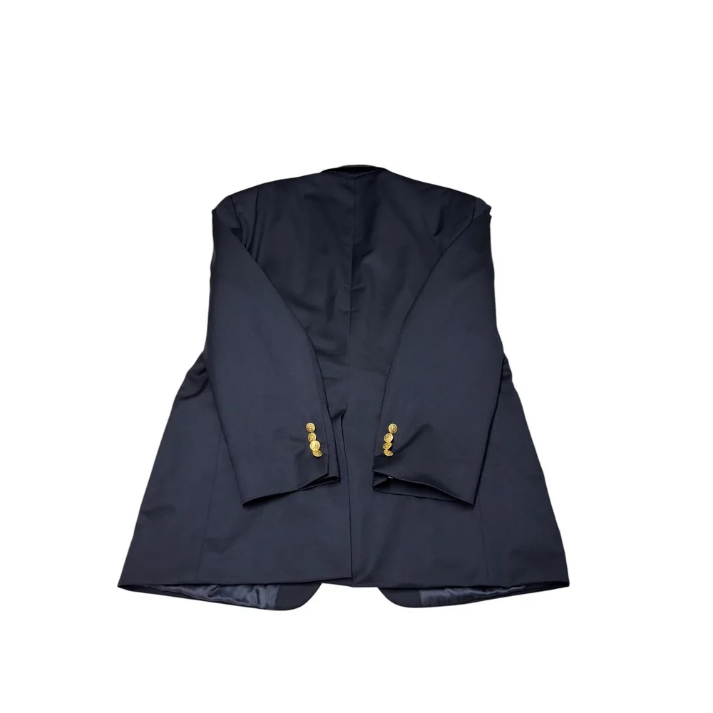 Lauren Ralph Lauren Mens 42R Navy Blue 100% Wool Blazer Gold Crest Buttons